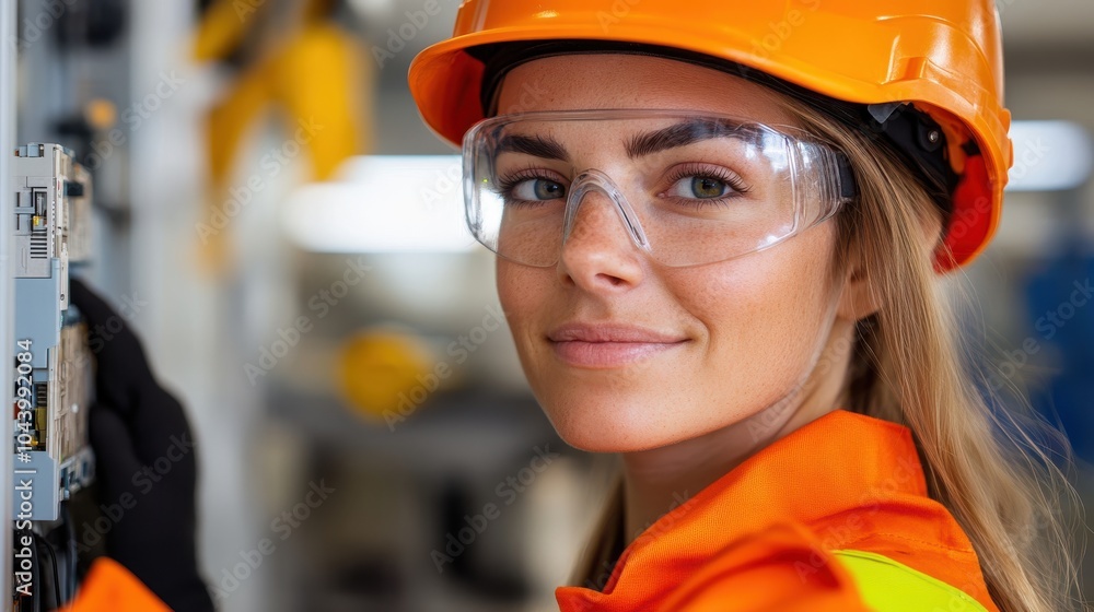 A skilled female engineer operates a control panel with concentration, highlighting her technical expertise and commitment in a busy industrial environment. A skilled female engineer operates a control panel with concentration, highlighting her technical expertise and commitment in a busy industrial environment.