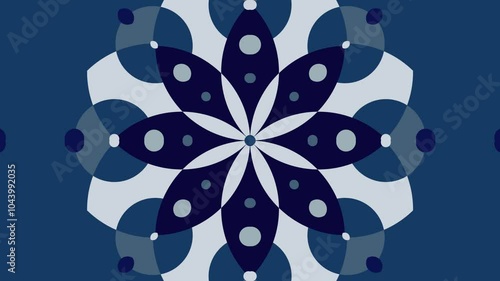 A video loop with a blue kaleidoscopic animation.