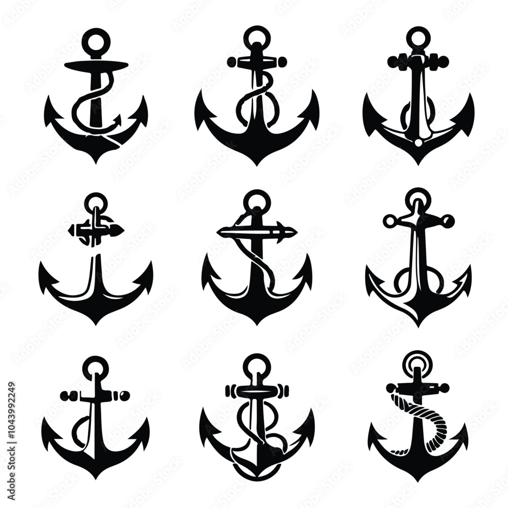 Silhouette Anchor vector logo on a white background Silhouette Anchor vector logo on a white background