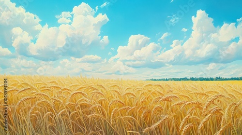 Ears of rye field, agriculture. Grain harvest. Yellow ears of grain on a field on a sunny day. Beautiful landscape of an agricultural field, ears of grain. Agricultural business concept. Grain harves photo