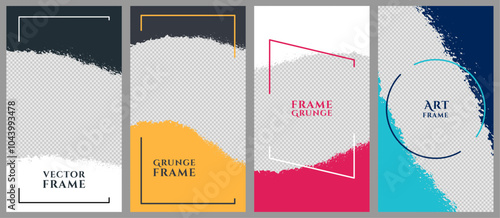 Vector illustration. Hand drawn abstract overlay set. Ink brush strokes border set. Retro paint splatter. Element for design flyer, voucher, coupon, wallpaper, vertical photo frame, stories