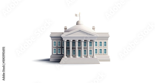 White classic building with columns, 3D. The building of a court, university, state institution, bank, public institution. The realistic image on a white background. Vector