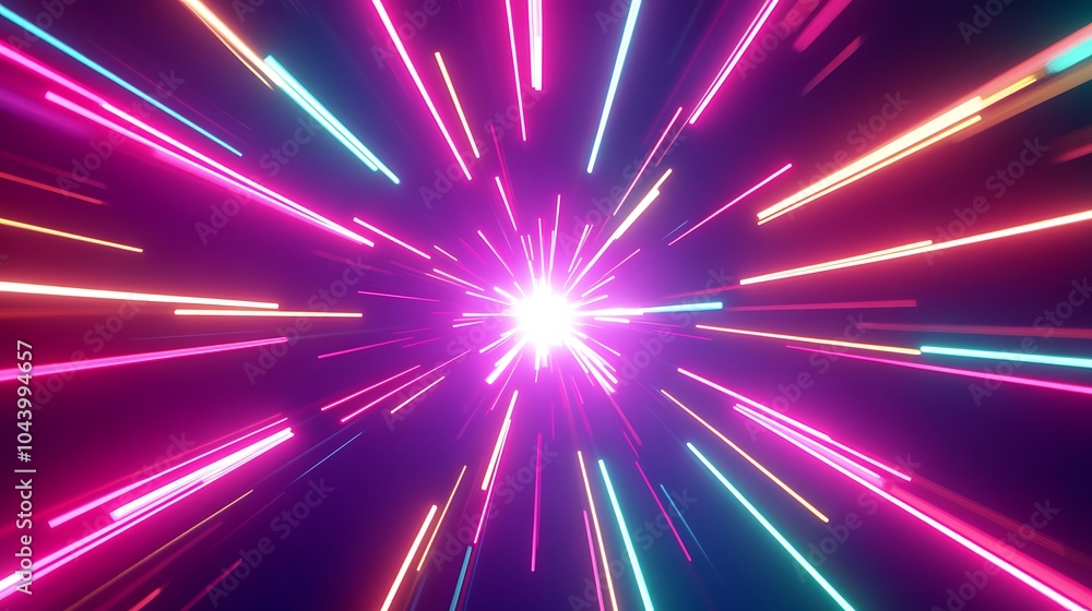 Radiating Neon Light Burst, futuristic flashes, Motion lights, Colorful Streaks on Dark Background Radiating Neon Light Burst, futuristic flashes, Motion lights, Colorful Streaks on Dark Background