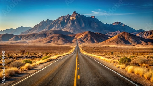 scenic highway leading to mountains in desert