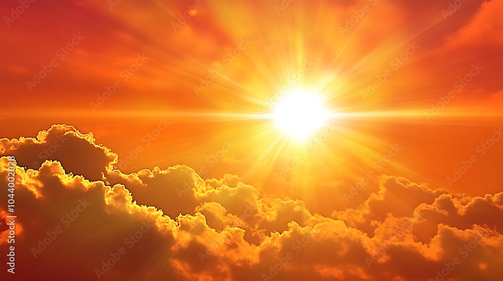 Shining sun clipart beaming light across bright blue horizon Shining sun clipart beaming light across bright blue horizon