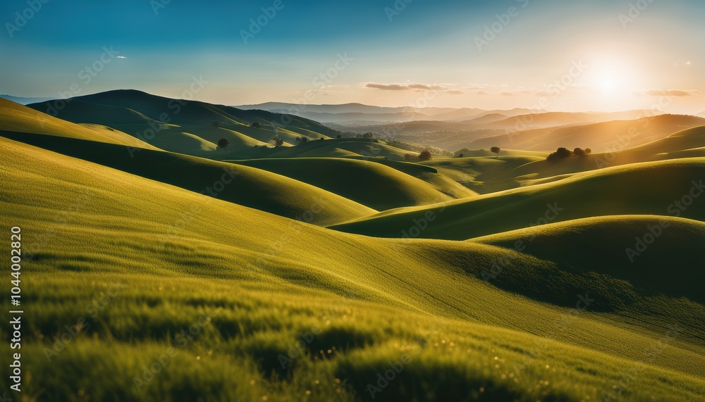 Panoramic view of endless grassy hills Panoramic view of endless grassy hills