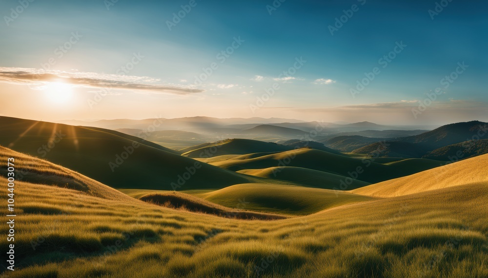 Panoramic view of endless grassy hills Panoramic view of endless grassy hills