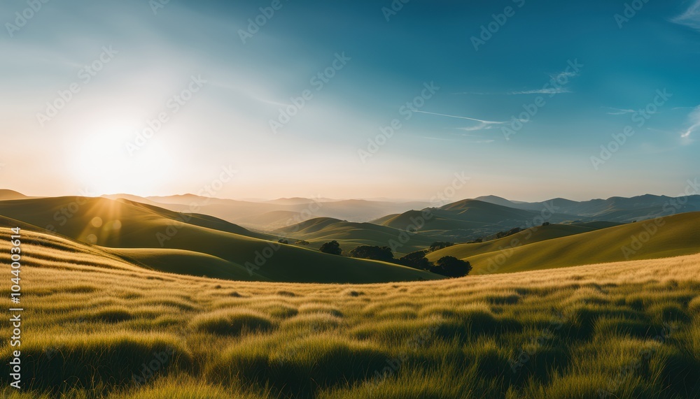 Fototapeta premium Panoramic view of endless grassy hills
