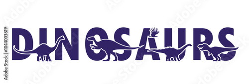 Prehistoric dinosaur characters silhouettes of dino animals and bird. Vector banner with tyrannosaurus rex and pelorosaurus, kotasaurus, aralosaurus and argentavis blue silhouettes, dinosaur lettering