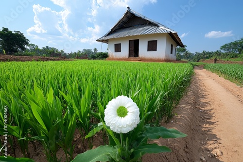 High-tech Sri Lankan village, with modern technology integrated into traditional farming and fishing practices photo