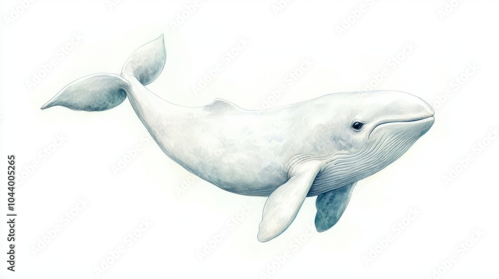 Obraz premium A Beluga whale cute hand draw watercolor white background. Cute animal vocabulary for kindergarten children concept.