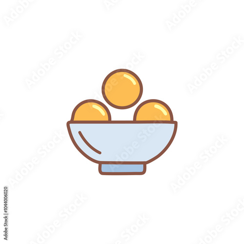 Bowl of ladoo icon vector illustration, filled outline design editable stroke. Sweets Laddu design.
