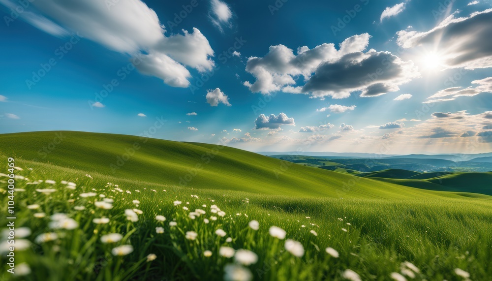 Panoramic view of endless grassy hills Panoramic view of endless grassy hills