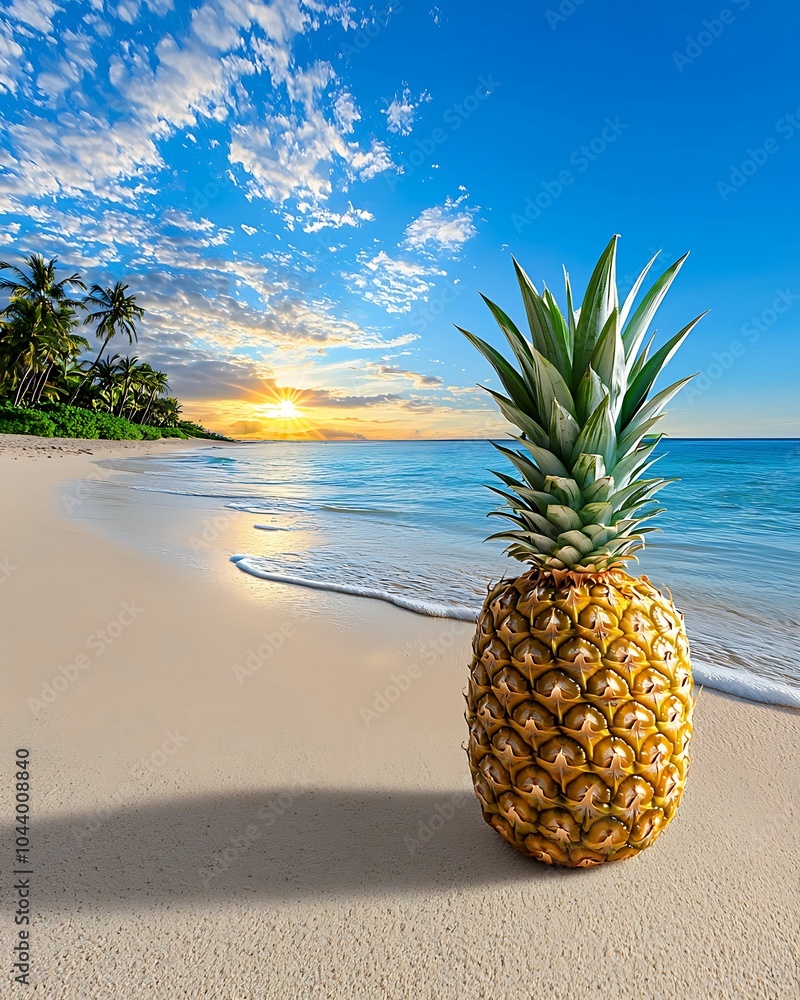 A vibrant pineapple on a serene beach during sunset a tropical paradise scene evoking calmness and refreshment A vibrant pineapple on a serene beach during sunset a tropical paradise scene evoking calmness and refreshment