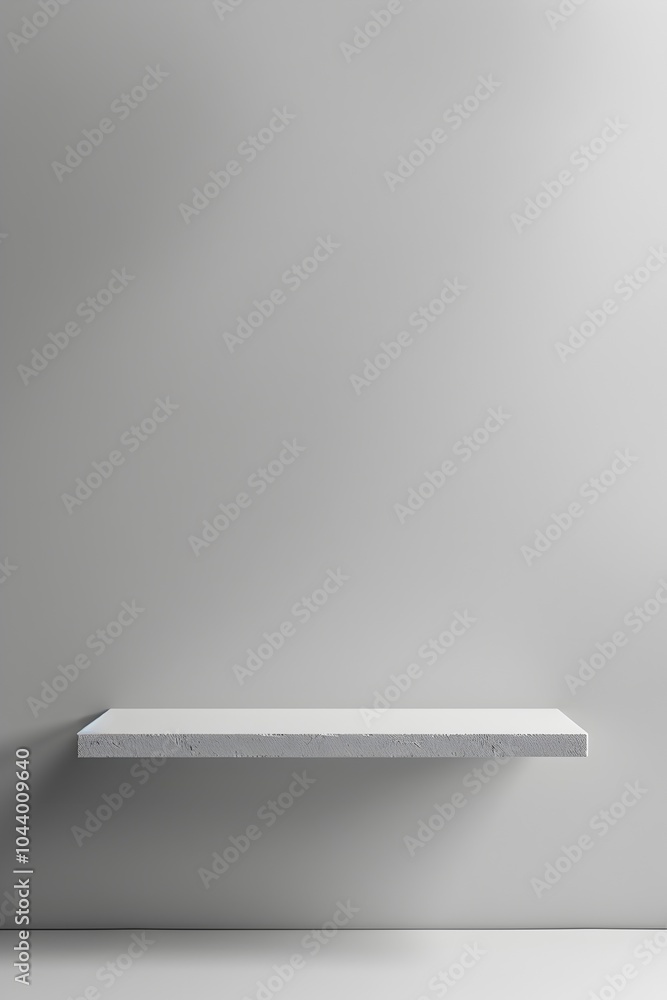 Minimalistic White Shelf for Product Presentation in Modern Studio Minimalistic White Shelf for Product Presentation in Modern Studio