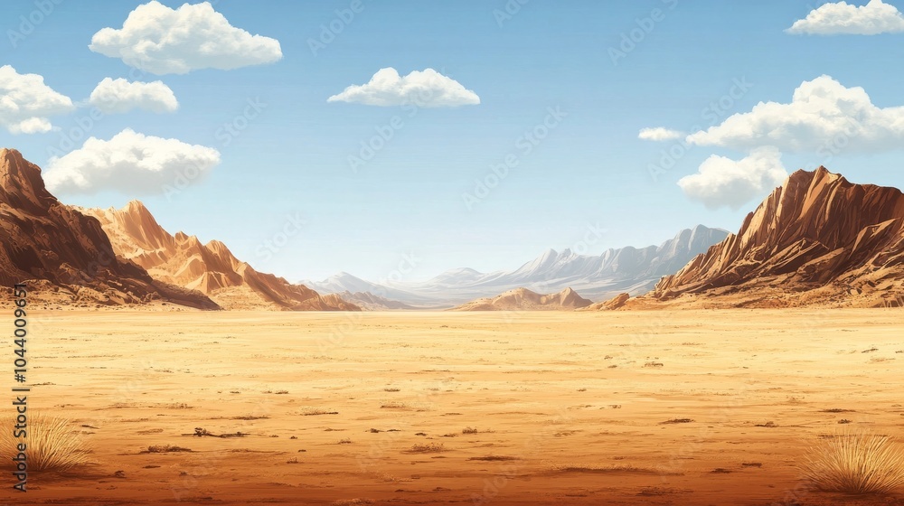 Naklejka premium A distant mirage shimmers in the heat above the dry expanse of the endless desert