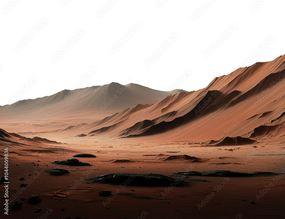 Fototapeta premium Mars Lanscape, Red Dirt Planet, Isolated Transparent png, Outer Space Graphic Resource 