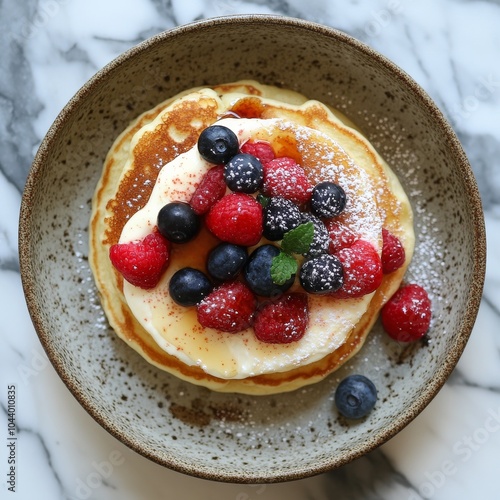 Top view of flourless cream cheese pancakes, light and fluffy photo