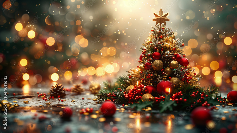 Christmas tree with lights. Xmas. Happy New Year. Holiday greetings card. copy space Christmas tree with lights. Xmas. Happy New Year. Holiday greetings card. copy space