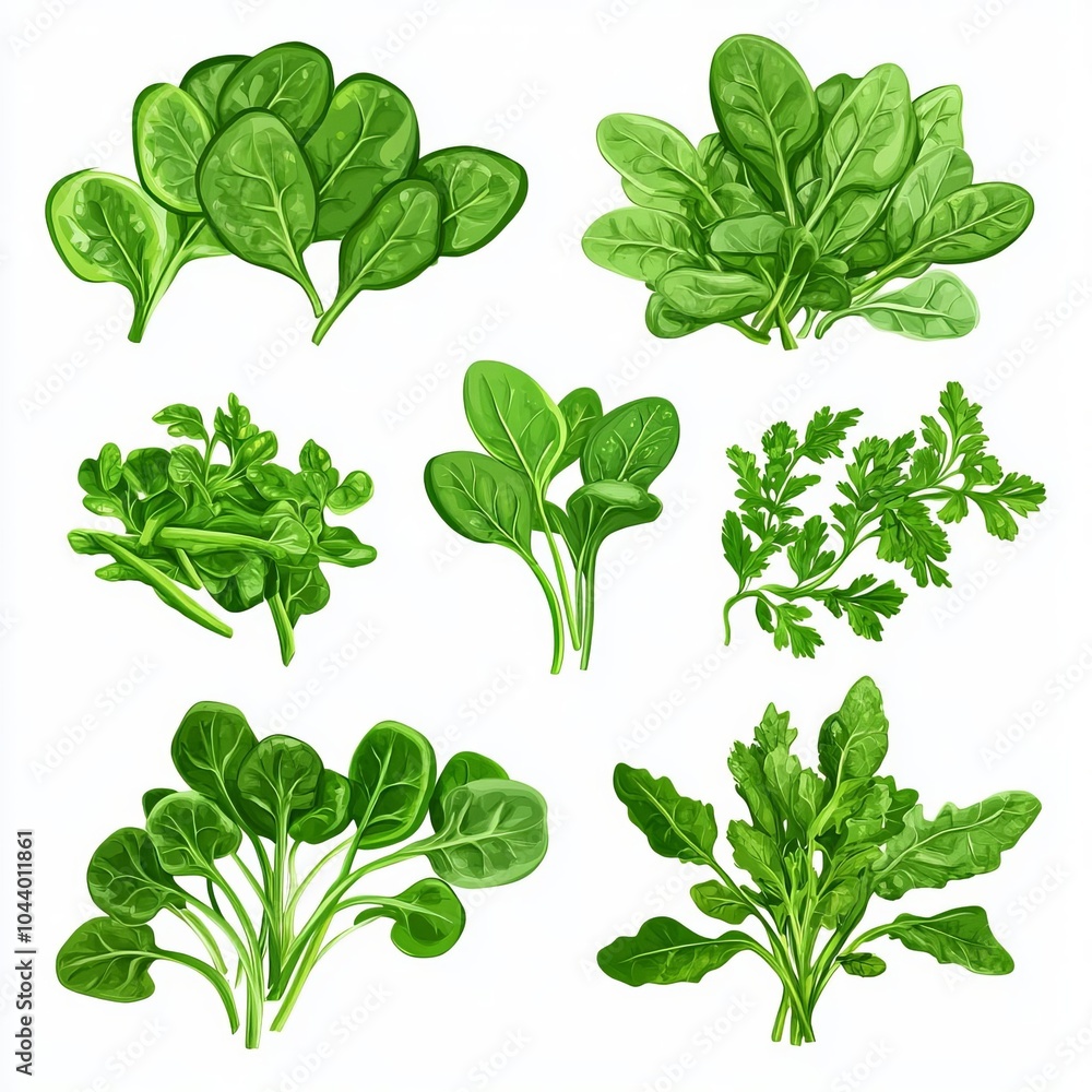 Set of spinach and parsley on a white background Set of spinach and parsley on a white background