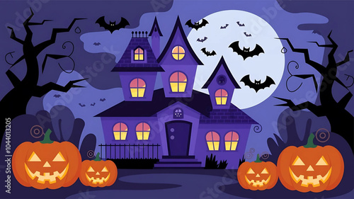 halloween background with pumpkin and bats