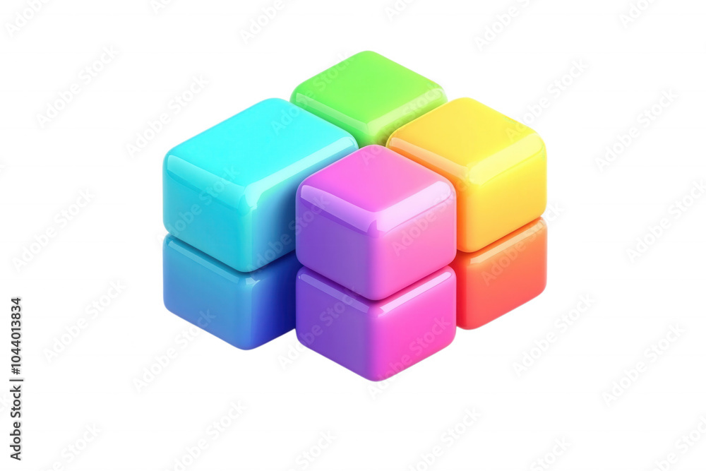 Colorful 3D blocks stacked creatively, isolated on transparent or white background Colorful 3D blocks stacked creatively, isolated on transparent or white background