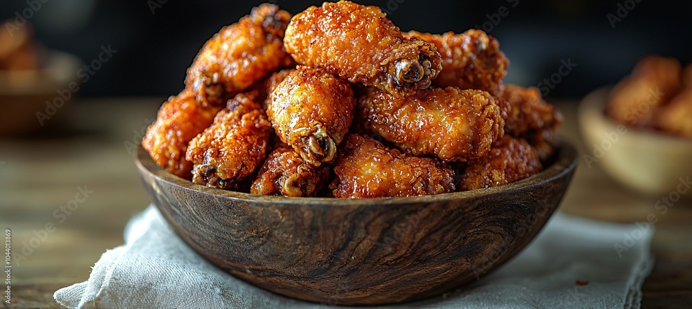 Cozy fried chicken wings in a rustic bowl, perfect for Christmas gatherings or holiday feasts. Ideal for festive menus, family dinners, and seasonal events. Cozy fried chicken wings in a rustic bowl, perfect for Christmas gatherings or holiday feasts. Ideal for festive menus, family dinners, and seasonal events.