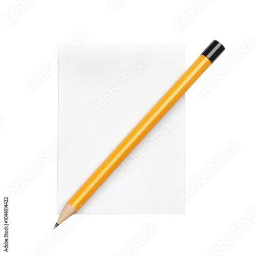 Orange pencil on blank white paper, isolated on transparent or white background