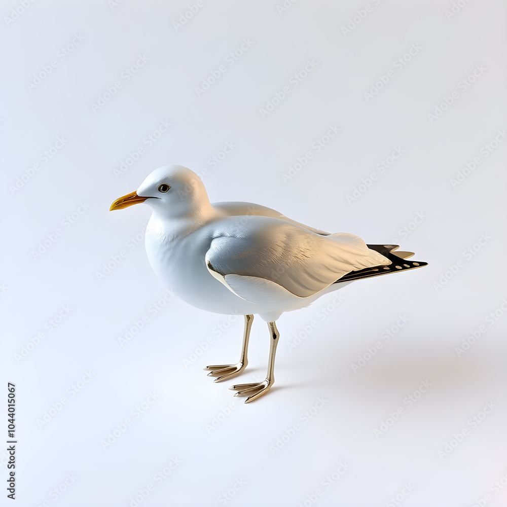 Seagull metallic 3D image of white seagull on white background. Generative AI Seagull metallic 3D image of white seagull on white background. Generative AI