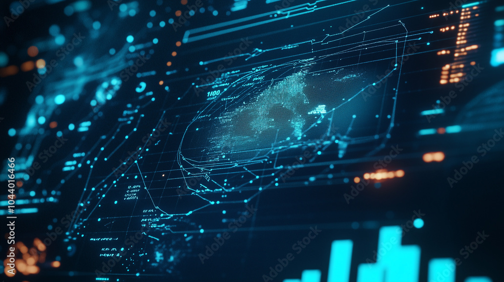 Futuristic Digital Interface Modern Data Screen with Global Indicators, Data Streams, and Complex Forecasting Models Futuristic Digital Interface Modern Data Screen with Global Indicators, Data Streams, and Complex Forecasting Models