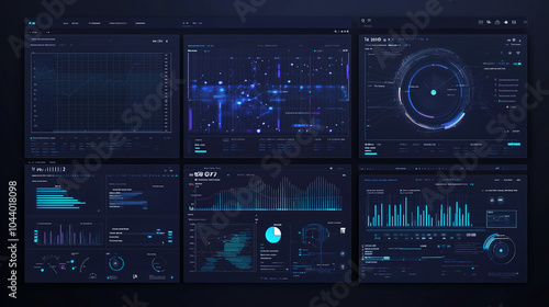 Futuristic Digital Interface Modern Data Screen with Global Indicators, Data Streams, and Complex Forecasting Models photo