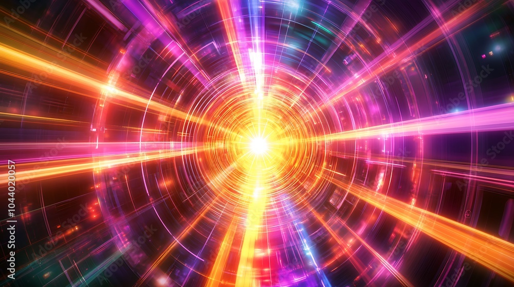 Fototapeta premium Radiating Neon Light Burst, futuristic flashes, Motion lights, Colorful Streaks on Dark Background