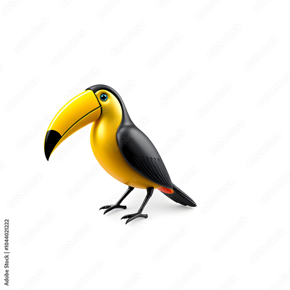 Naklejka premium Toucan metallic 3D image of yellow and black toucan on white background. Generative AI