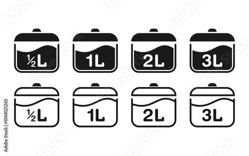 cooking pot icon set. Fluid volume in liters.fluid capacity concept. Vector illustration