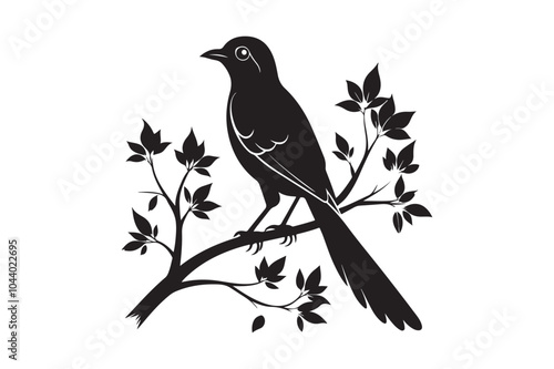 Mockingbird sitting on a tree silhouette vector illustration, Mockingbird silhouette Vector photo