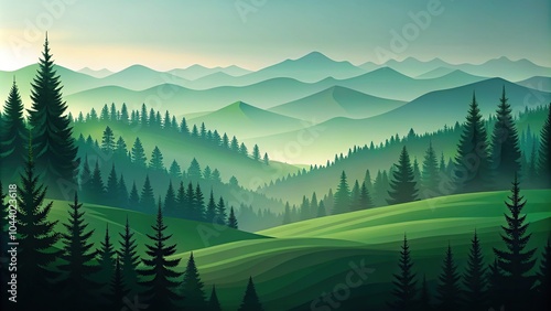 Scenic landscape with hills and conifer trees, ideal for backgrounds or copy space