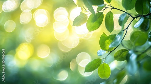 Green leaves with bokeh background.