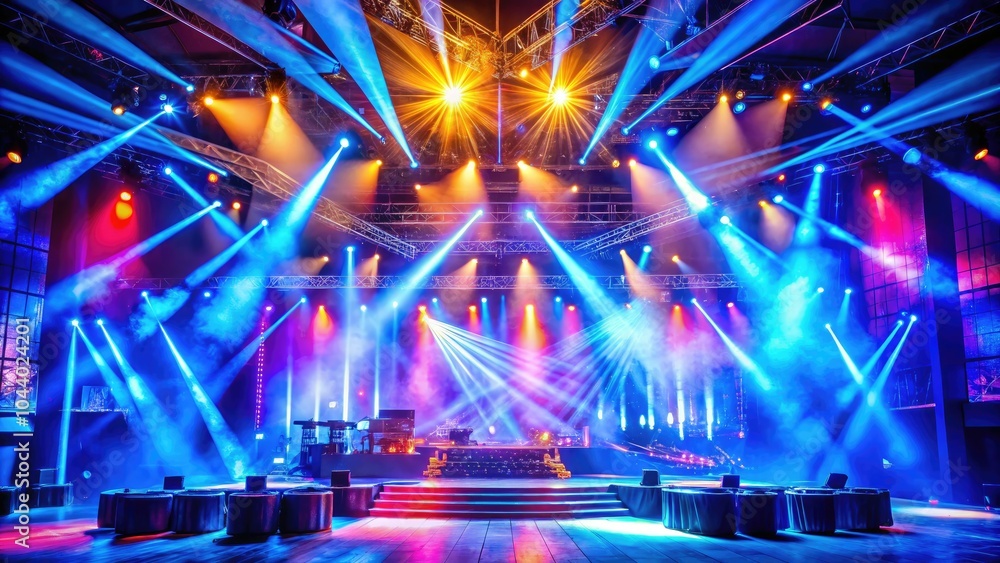 Obraz premium Modern Indoor Stage Setup with Dynamic Lighting Effects for Entertainment Events