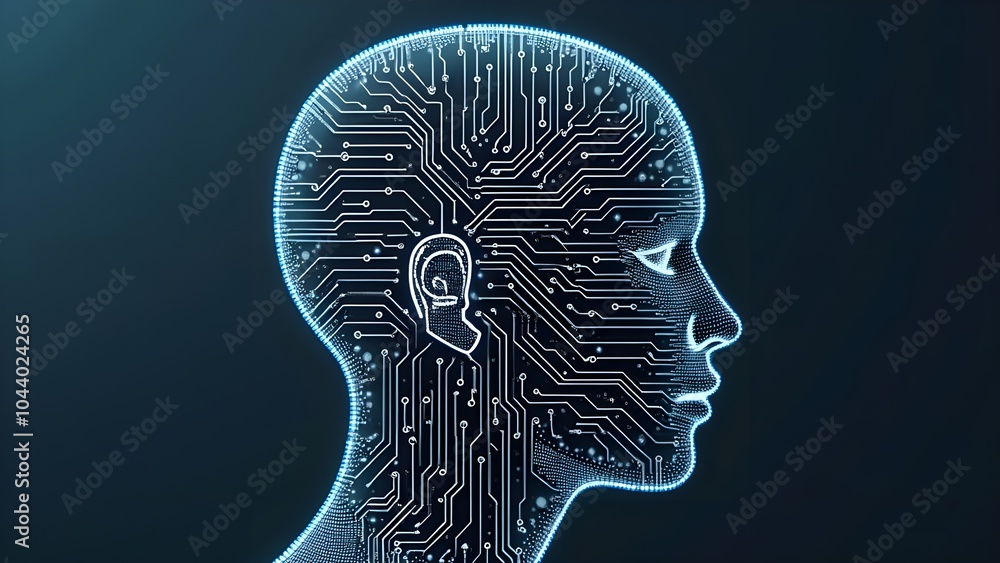 Obraz premium Digital human head with circuit board pattern