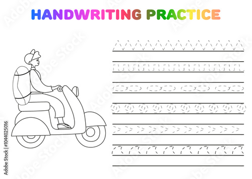 Handwriting practice for kids with outline coloring moto boy