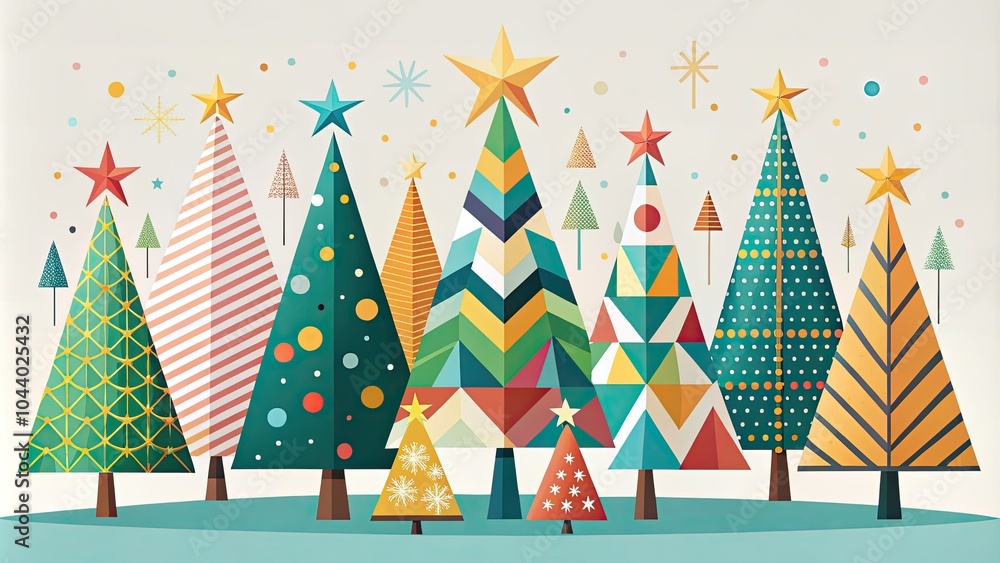 Obraz premium Modern Minimalist Christmas Trees Collection in Geometric Style for Festive Decor