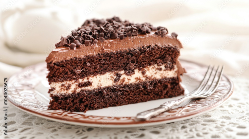 Delicious Chocolate Cake Slice on Elegant Plate Delicious Chocolate Cake Slice on Elegant Plate