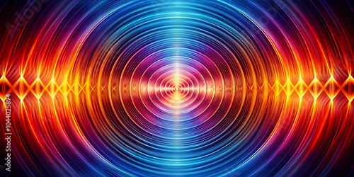 A vibrant pattern of concentric circles radiating in waves of blue, orange, and purple, creating a dynamic visual effect.