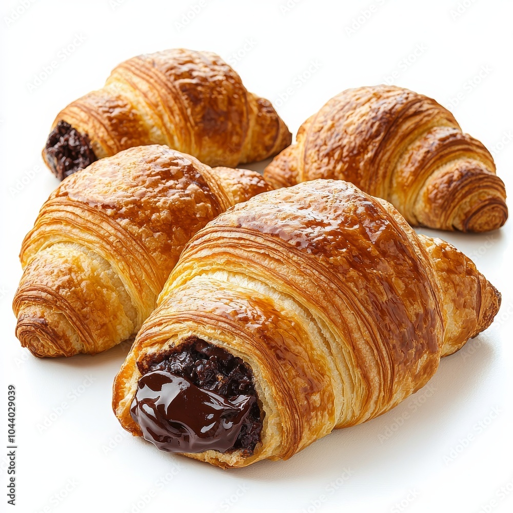 Chocolate Filled Croissants on White Background, Pastry, Croissant, Dessert Chocolate Filled Croissants on White Background, Pastry, Croissant, Dessert