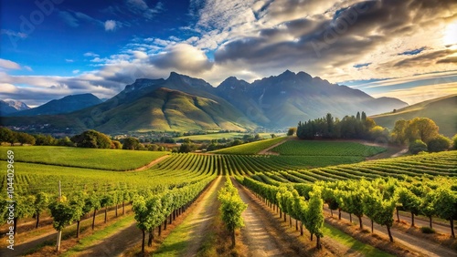 Wallpaper Mural Scenic landscape with vineyard and mountains in tilted angle view Torontodigital.ca