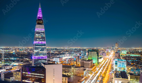 Aerial view of Riyadh cityscape during nighttime