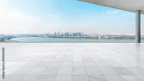 Empty rooftop with cityscape and river view. photo