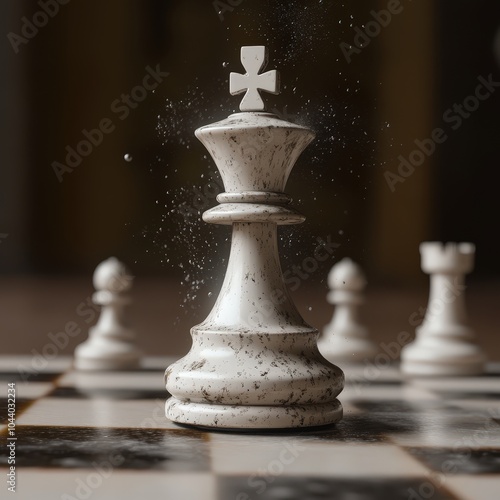 Intricate white queen chess piece on classic board for strategic game design.