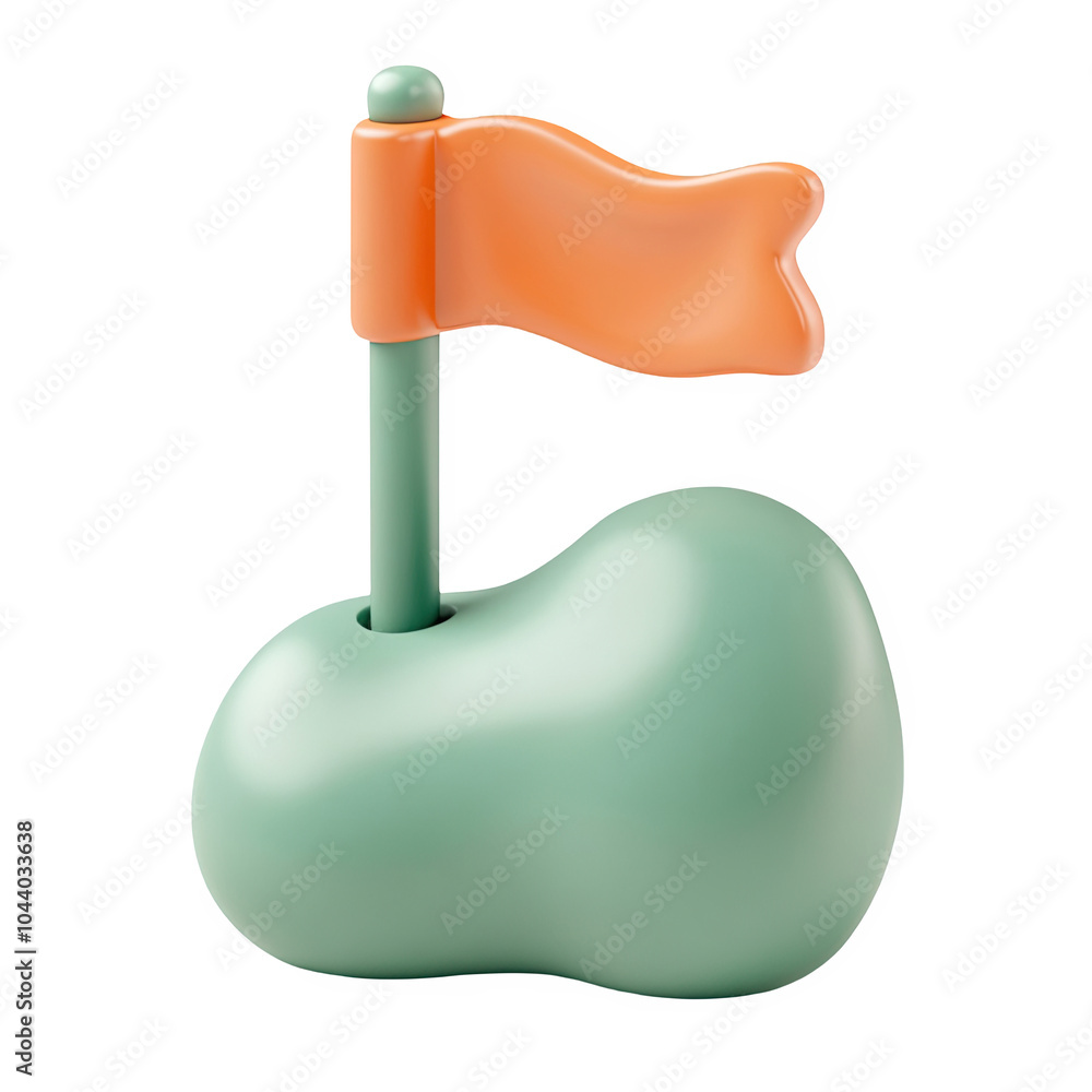 A playful orange flag 3d icon PNG, cartoon style minimal on transparent, isolate on white background