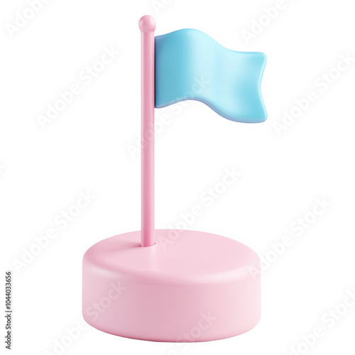 Obraz na płótnie A playful soft blue flag 3d icon PNG, cartoon style minimal on transparent, isolate on white background w salonie